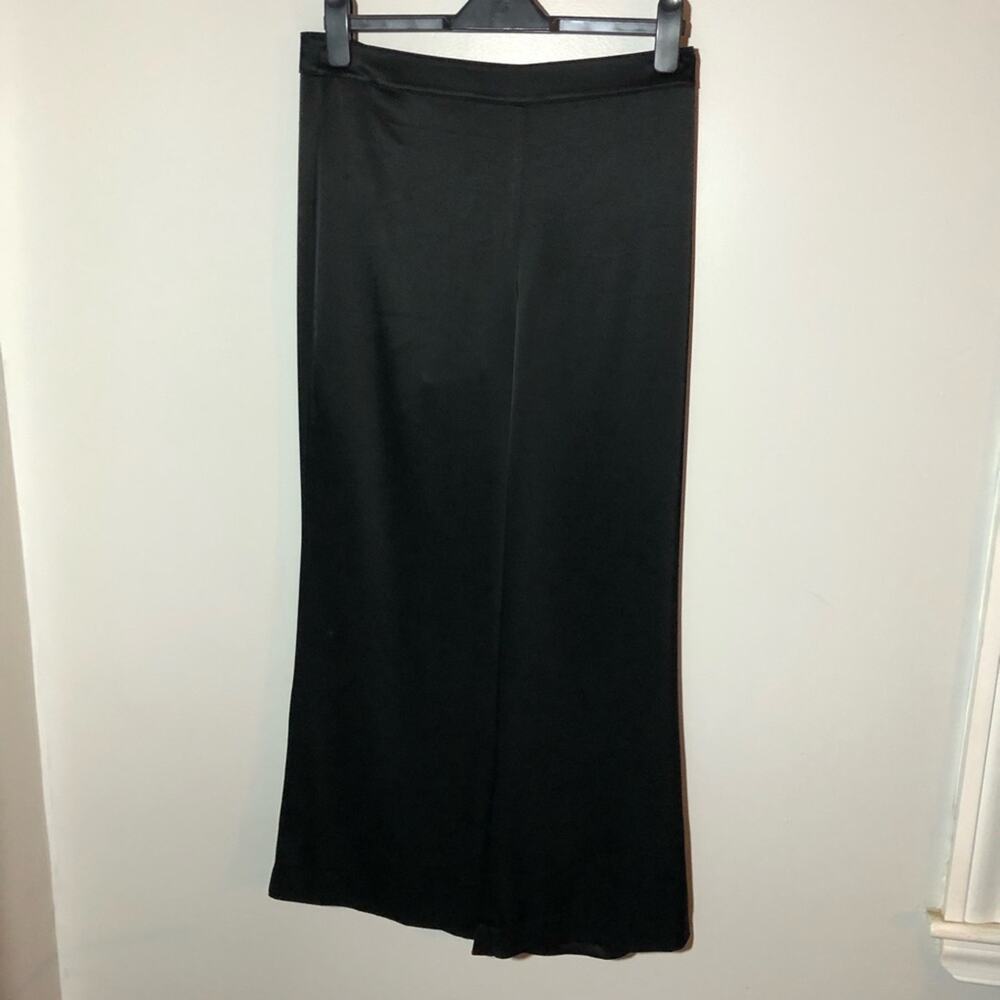 St. John wide leg shiny satin trousers dressy pants black womens 8 mature fancy